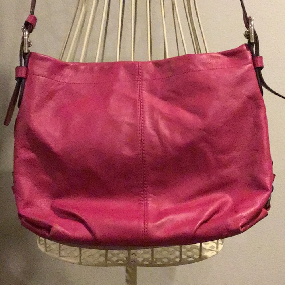 Coach Fuchsia Leather Bag w/ Small key fob